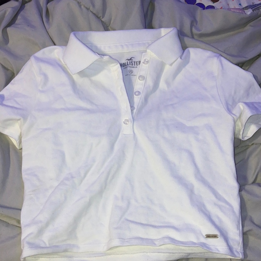 WHITE HOLLISTER CROPPED POLO